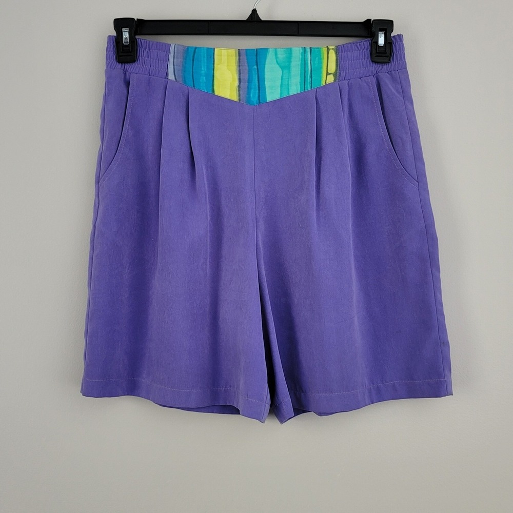 Vintage SAINT GERMAIN Size 12 Purple High Rise Silk Blend Elastic Waist Shorts